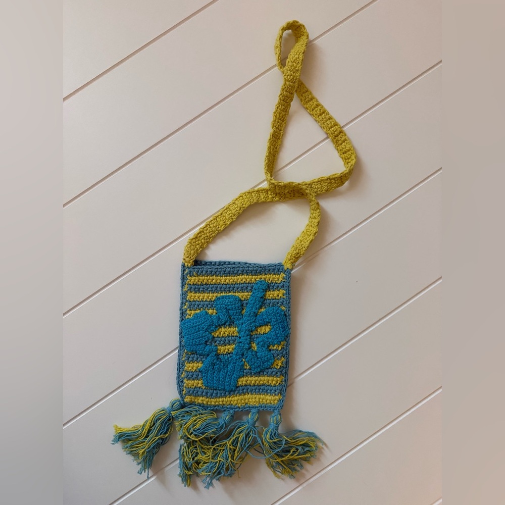 Urban Outfitters Teal and Mustard Woven Crossbody Bag